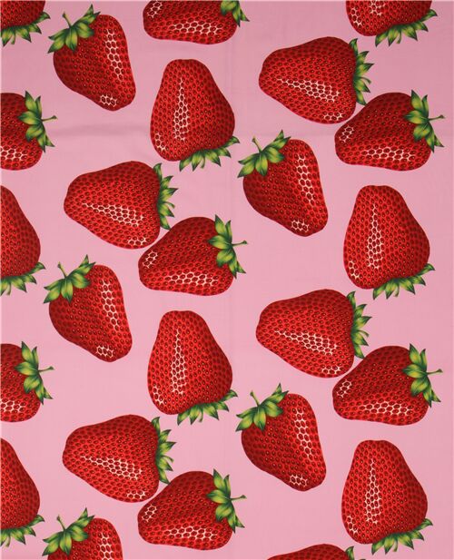 pink Alexander Henry fabric with big red strawberries - modeS4u