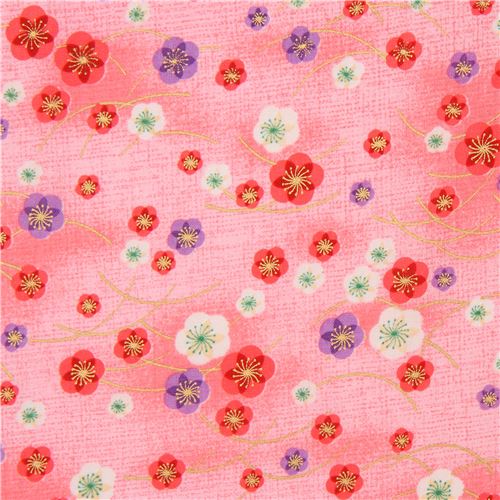 pink Asia purple pink white  blossom flower gold metallic embellishment fabric 1