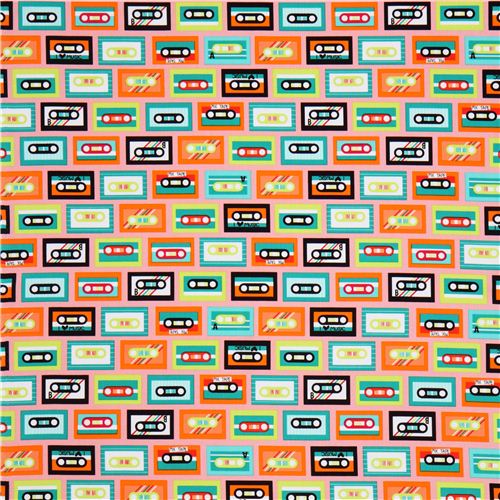 pink Beatbox Bright cassette retro fabric by Robert Kaufman Fabric by ...