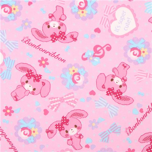 pink Bonbonribbon bunny dots bows Sanrio oxford fabric from Japan 1