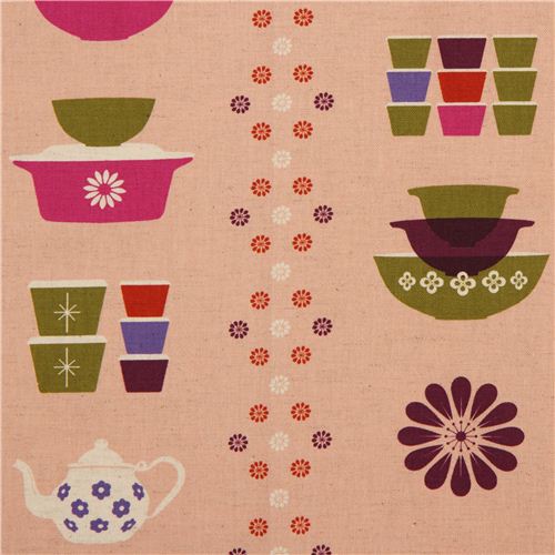 pink Canvas Topf Geschirr Stoff von Kokka aus Japan 1