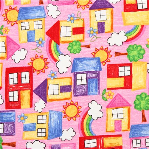 pink 'Color Me Happy' colored houses fabric Blank Quilting from the USA 1