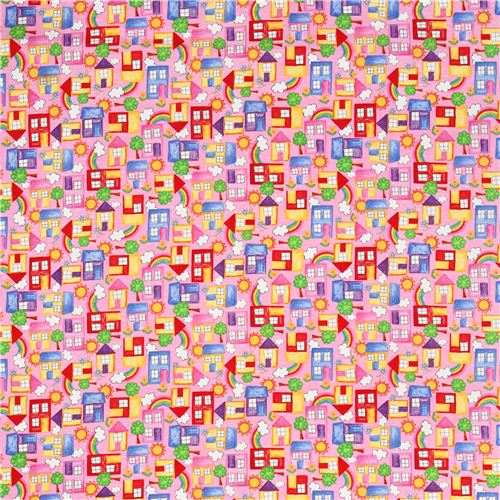 pink 'Color Me Happy' colored houses fabric Blank Quilting from the USA 3