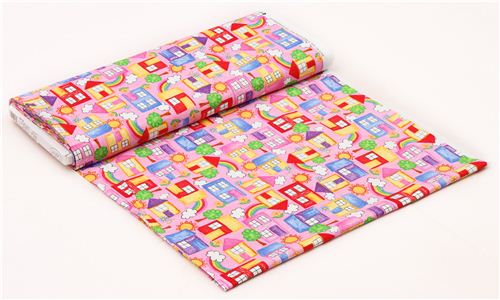 pink 'Color Me Happy' colored houses fabric Blank Quilting from the USA 4