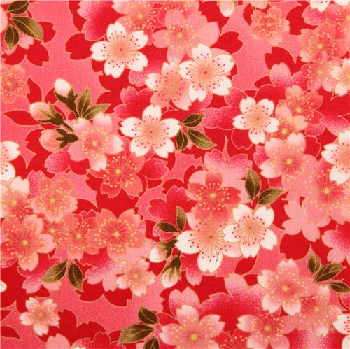 pink and red Cosmo Sakura cherry blossom fabric from Japan - Kawaii ...