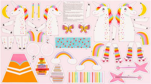 pink DIY rainbow unicorn toy doll fabric by Robert Kaufman - modeS4u