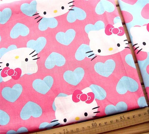pinker Hello Kitty Stoff mit blauen Herzen kawaii 0,5m 1