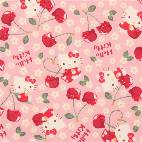 Pink Hello Kitty Cherry Cute Flower Fabric Fabric By Hello Kitty Modes4u