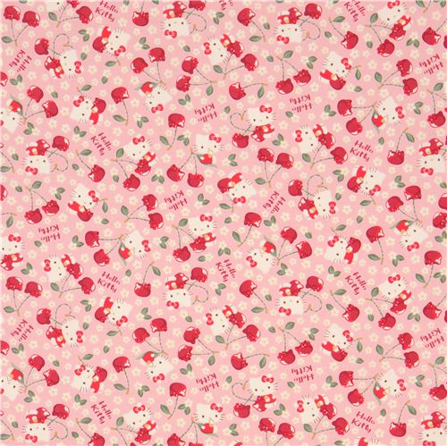 pink Hello Kitty cherry cute flower fabric 3