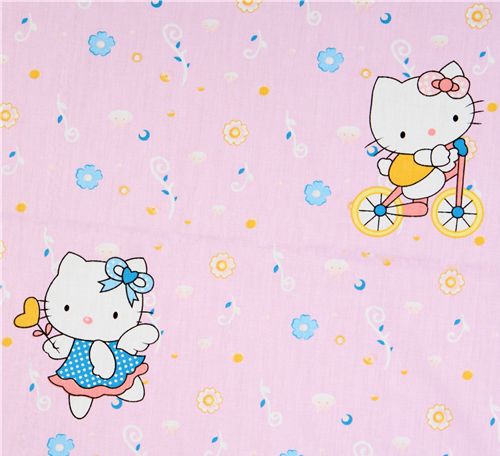 pink Hello Kitty fabric playing with flowers stars 2