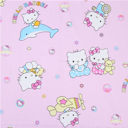rosa Hello Kitty Stoff mit Delfin, Babys & Flugzeug 1
