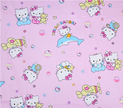 rosa Hello Kitty Stoff mit Delfin, Babys & Flugzeug 2