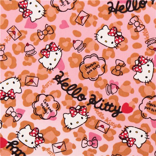 pink Hello Kitty heart leopard pattern oxford fabric  Fabric