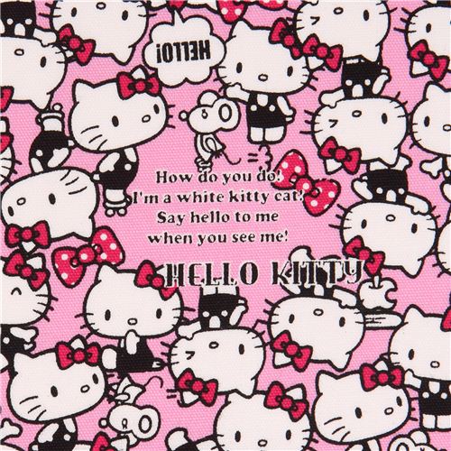 pink Hello Kitty laminate fabric many cats bows by Sanrio from Japan 1