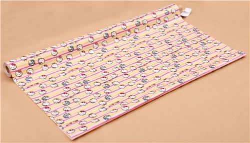 pink Hello Kitty laminate fabric stripes glasses crowns ribbons Sanrio Japan 3