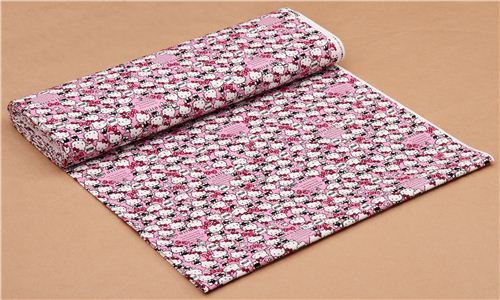 pink Hello Kitty oxford fabric many cats bows by Sanrio from Japan 3