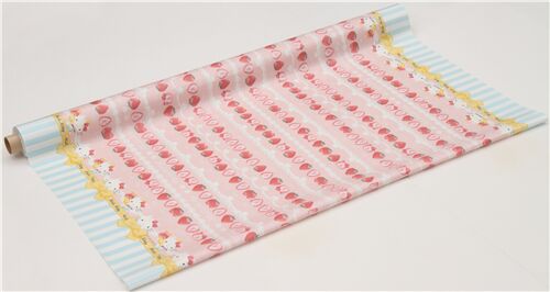 Resto de (46 x 107 cm) - Tela laminada rosa de Hello Kitty con fresas en hileras y doble borde de ra 4