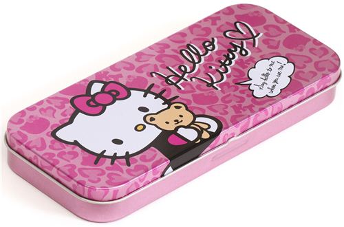 pink Hello Kitty with Teddy bear pencil case tin can Japan - Pencil ...