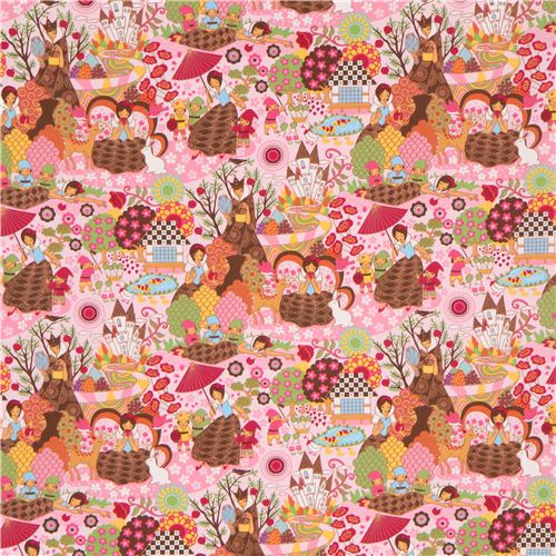 pink Japanese Anime fairy tale Manga fabric Snow White Sage 2