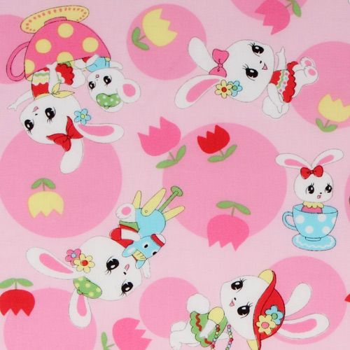 pink Japanese fabric bunny bears flowers from Japan 1