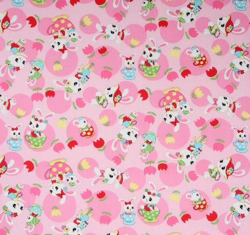pink Japanese fabric bunny bears flowers from Japan 2