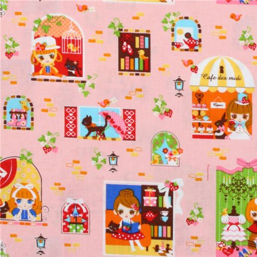 pink Japanese fabric girls in the window Cosmo 1
