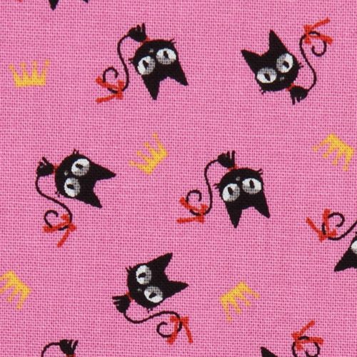 pink Kokka canvas fabric black kitty from Japan 1