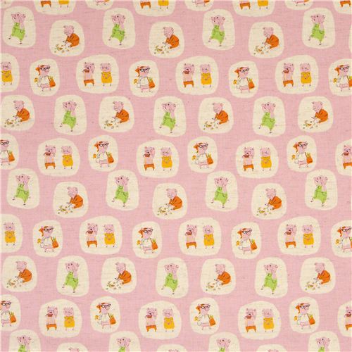 pink Kokka fabric with cute pigs by Heather Ross 2