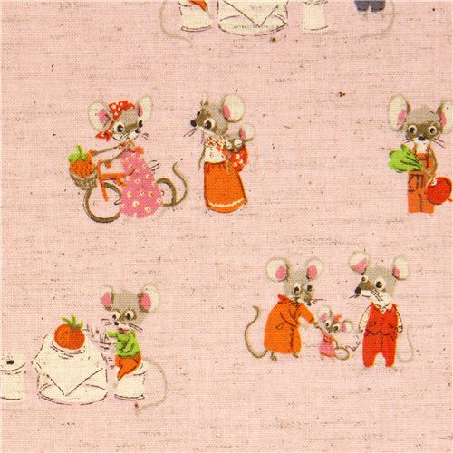 pink Kokka fabric with mouse family by Heather Ross 2