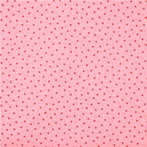 pink Lecien fabric cute small strawberry cherry tiny white dot 2