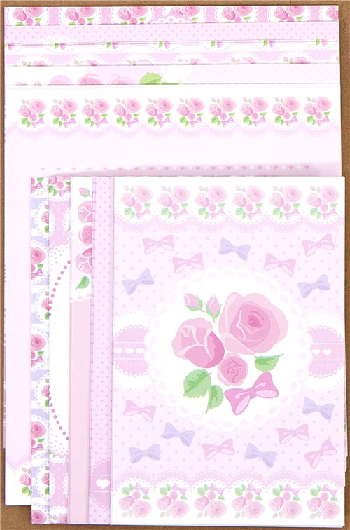 pink Letter Paper with roses ribbons dots modeS4u