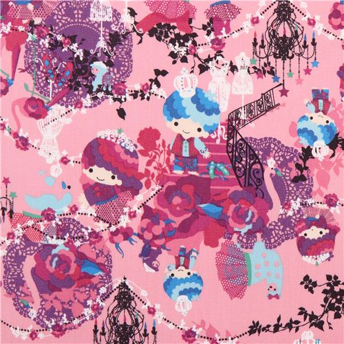 pink Little Twin Stars royalty Sanrio laminate fabric from Japan 1