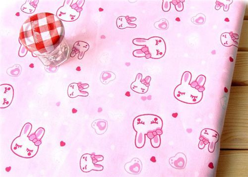 pink Love Bunny Fabric heart kawaii 0.5m 1