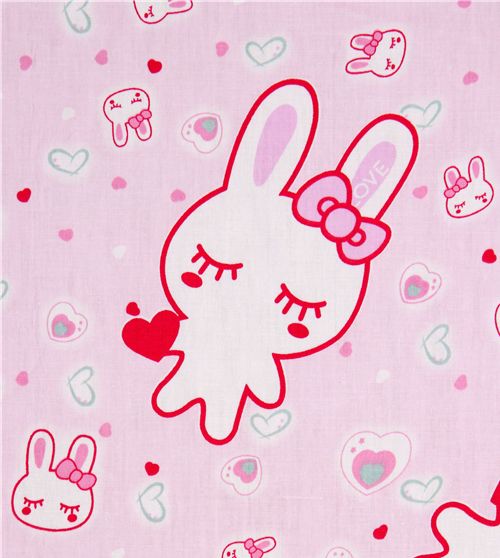 pink Love Bunny Fabric with many hearts 0.5m 1