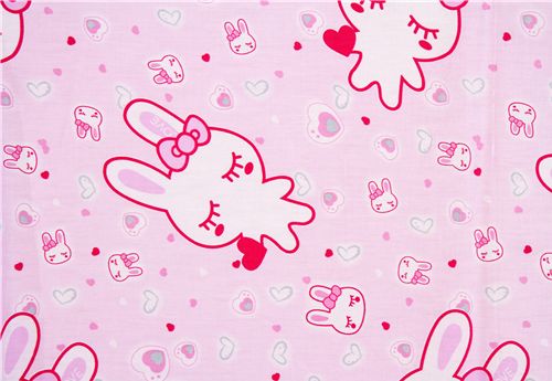 pink Love Bunny Fabric with many hearts 0.5m 2