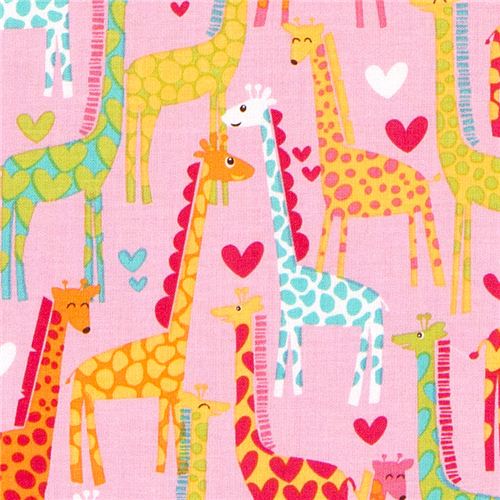 pinker Michael Miller Stoff Giraffe Love Herz 1
