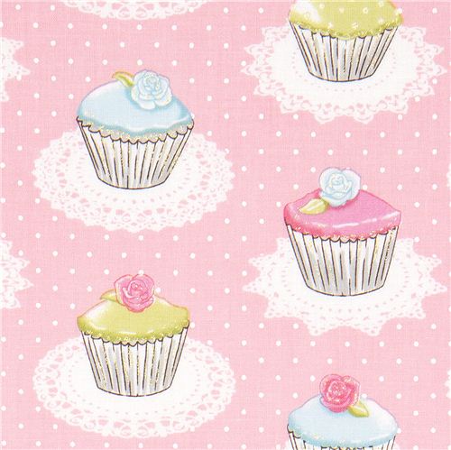 pink Michael Miller fabric with cupcakes dots 1