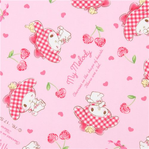 pink My Melody bunny rabbit cherry fruit oxford fabric 1