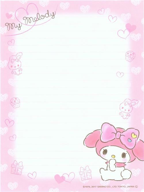 Pink My Melody Letter Set With Envelopes With Small Hearts - Modes4u