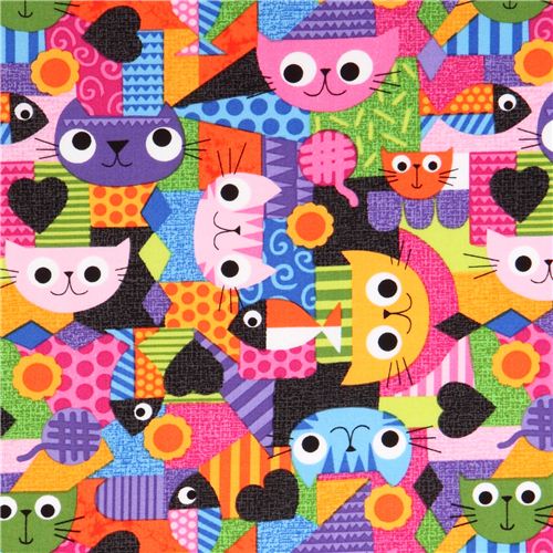 pink 'Pawsome Cats' cat patches fabric Blank Quilting from the USA