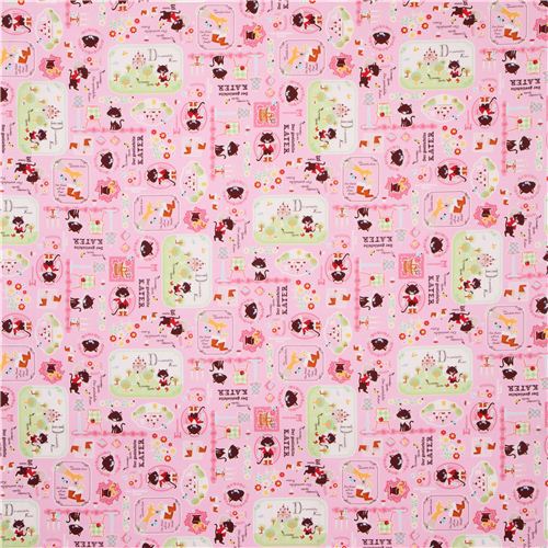pink Puss in Boots oxford fairy tale fabric fabric by Kokka from Japan Fabric by Kokka modes4u