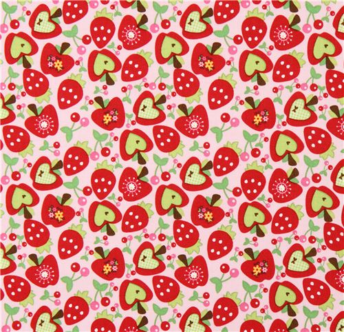 pink Riley Blake fabric heart-apple strawberry cherry Fabric by Riley ...