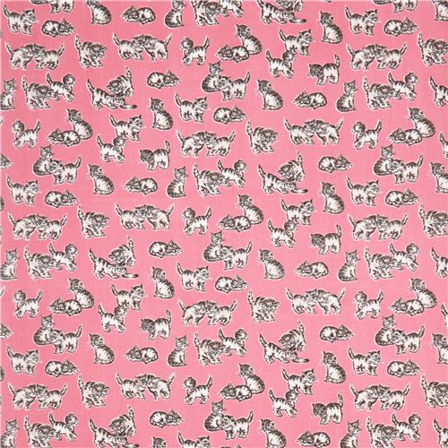 pink Robert Kaufman kitten animal fabric Whiskers and Tails - modeS4u