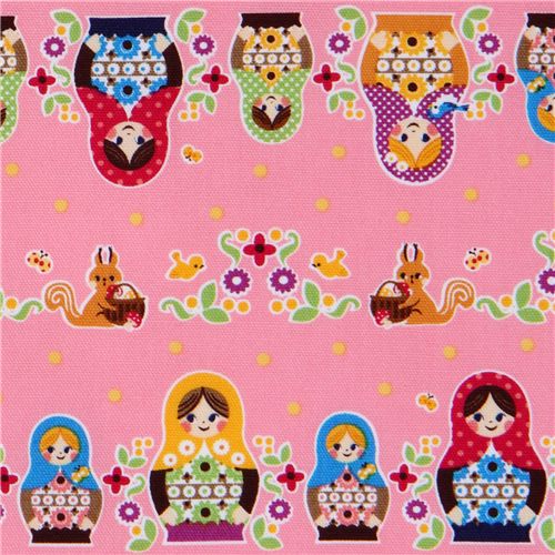 pink Russian dolls Kokka fabric from Japan babushka 1