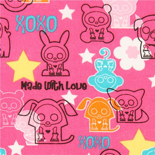 pink Skelanimals animal skeleton fabric star flower USA 1