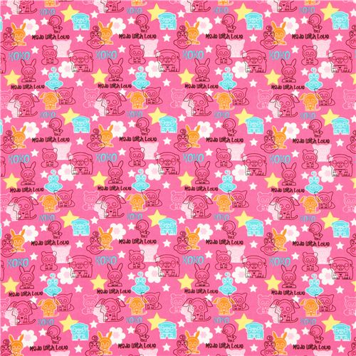 pink Skelanimals animal skeleton fabric star flower USA 2