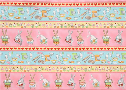 pink Timeless Treasures  fabric baking bunny stripes 2
