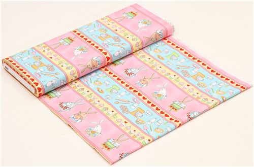 pink Timeless Treasures  fabric baking bunny stripes 3