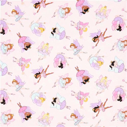 pink ballerina fairy fabric with glitter Timeless Treasures Fabric by ...