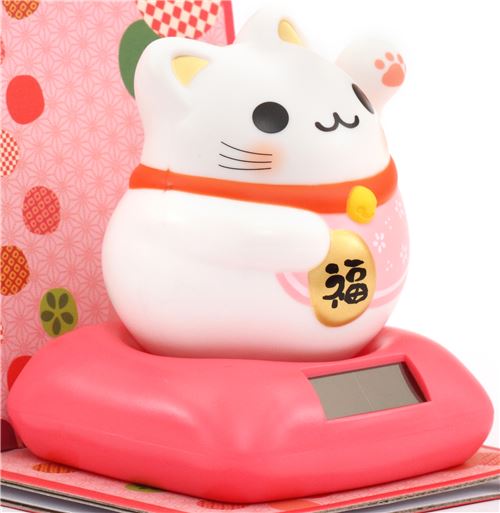 pink base lucky cat charm solar powered bobble body toy from Japan